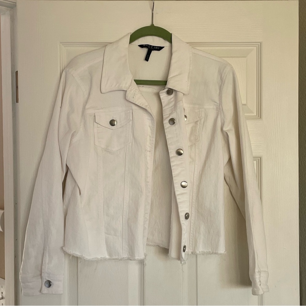 Baccini Crop White Denim Jacket